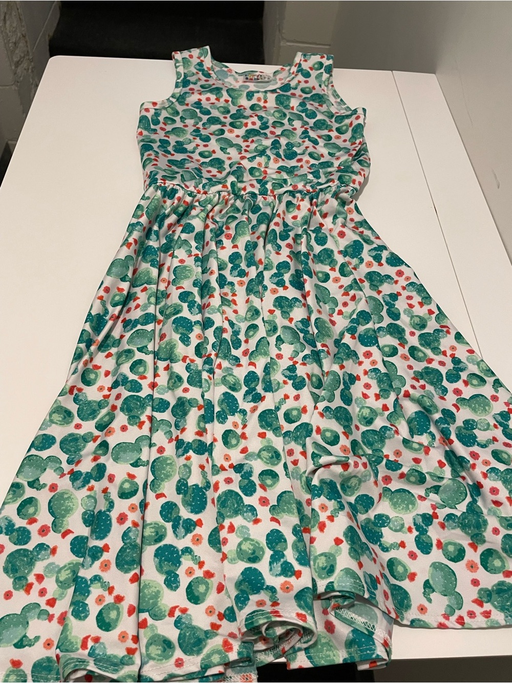 Dot Dot Smile Brand Girl's size 8/10 Green & Pink Cactus Print Tank Top Dress